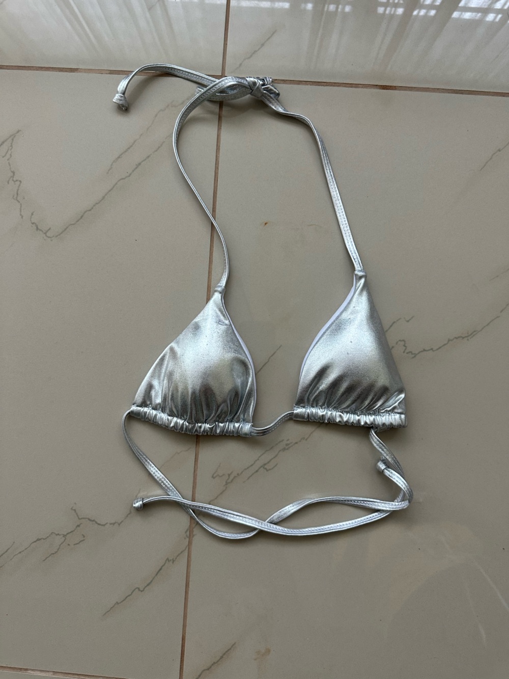 SHEIN Metallic Silver Triangle Bikini Top